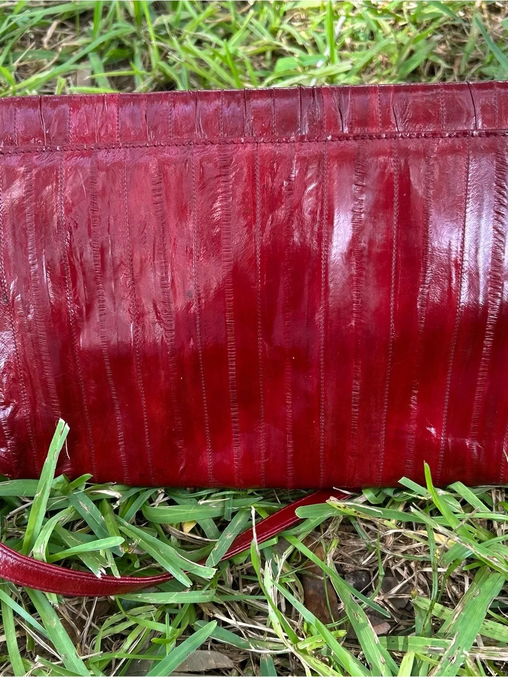 Vintage Eel Skin and Red Leather Shoulder Bag